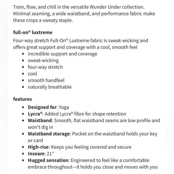 Lululemon Wunder Under Crop (High-Rise) *Full-On Luxtreme 21" Code Blue - Picture 5 of 8